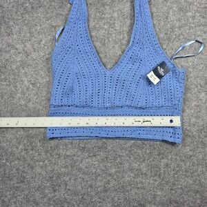 Hollister Crochet Top Women Medium Blue Cropped Halter V-Neck Solid